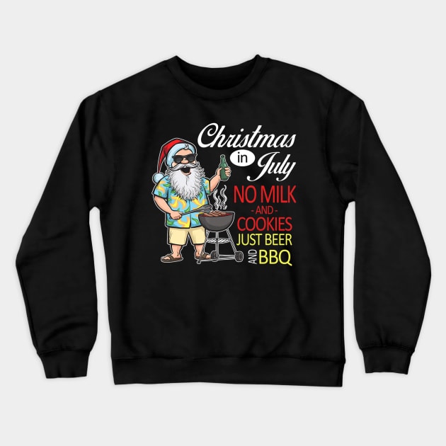 Beer And BBQ Christmas In July Santa Claus Summer Christmas Crewneck Sweatshirt by brandysarahch